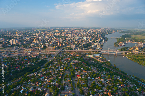 Vászonkép View of Rostov-on-Don and Don river from the plane.