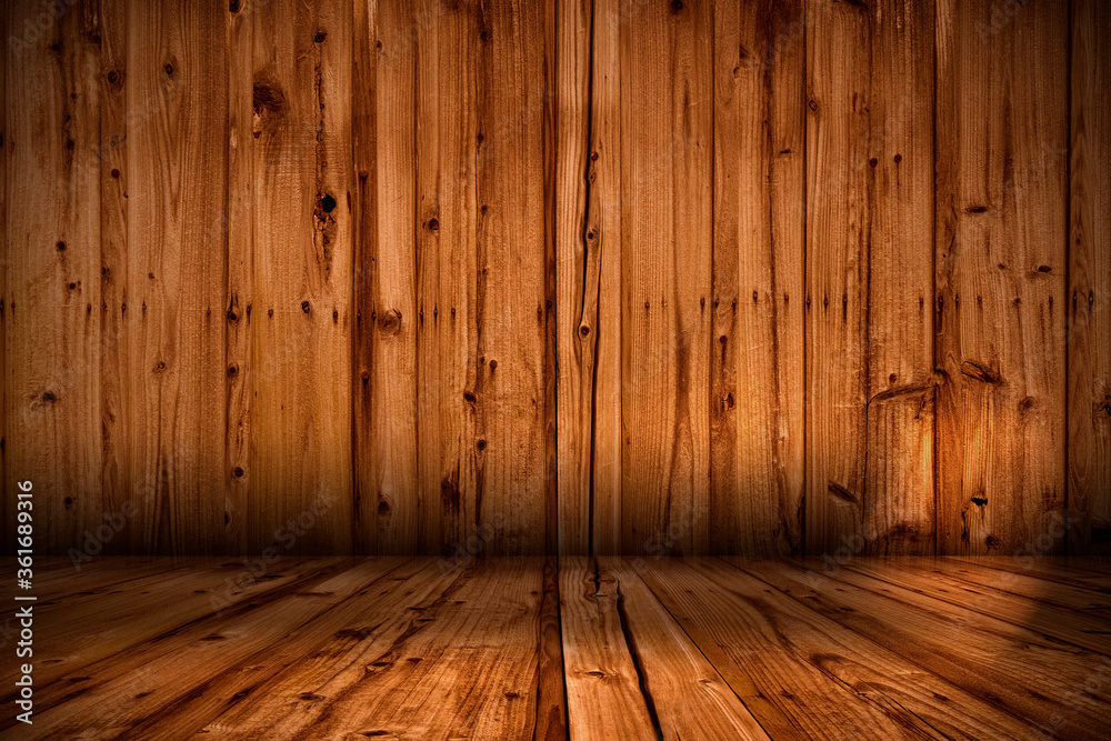 Empty room, brown wooden texture.