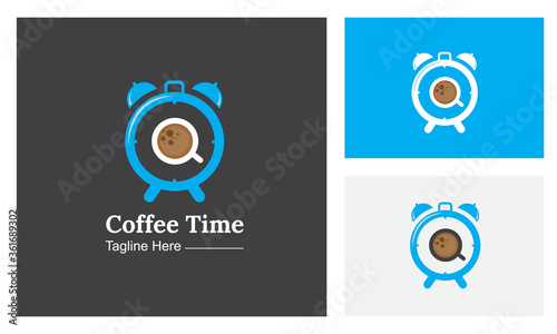 Coffee Time Logo Design Template-Cup of coffee with clock on its surface. Coffee time, coffee break concept.