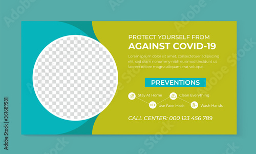 Coronavirus COVID-19 prevention social media banner design template photo