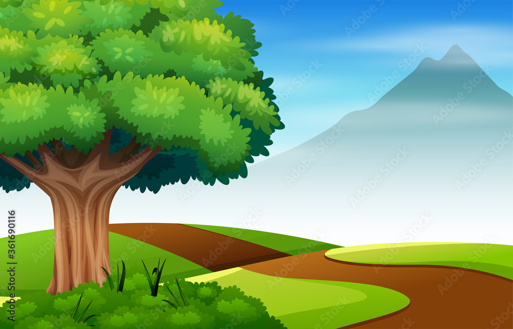 Obraz premium Nature scene with road and green field