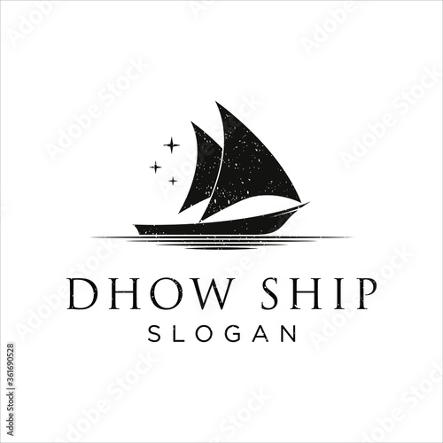 Silhouette of Dhow logo design Vector Template, Traditional Sailboat from Asia / Africa