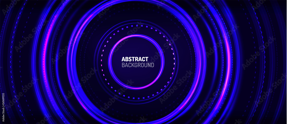 Neon circle technology background. Vector Illustration For Wallpaper, Banner, Background, Card, Book Illustration, landing page - obrazy, fototapety, plakaty 