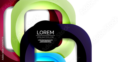 Square geometric vector abstract background, dynamic modern minimal template. Multicolored square shapes with round corners overlapping each other