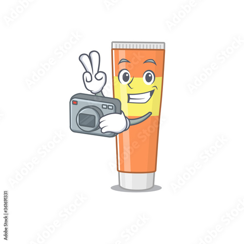 a proficient photographer toothpaste cartoon design concept working with camera