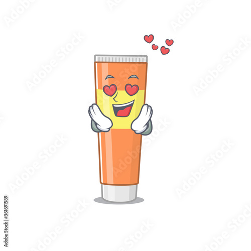 A passionate toothpaste cartoon mascot concept has a falling in love eyes