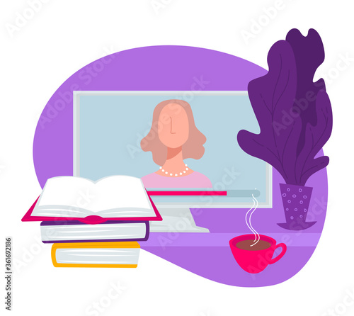 Online education from home, studying lessons via laptop