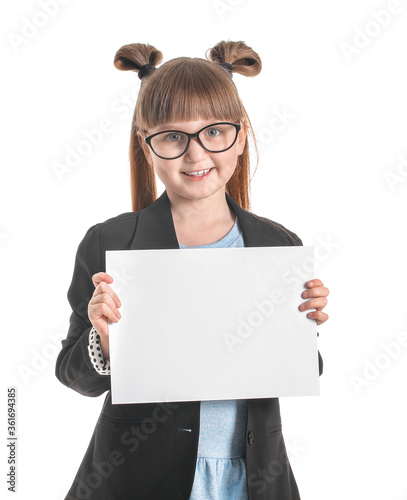 Little girl with blank card...