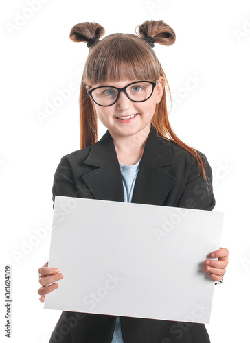 Little girl with blank card...