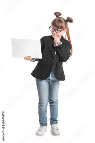 Little girl with blank card...