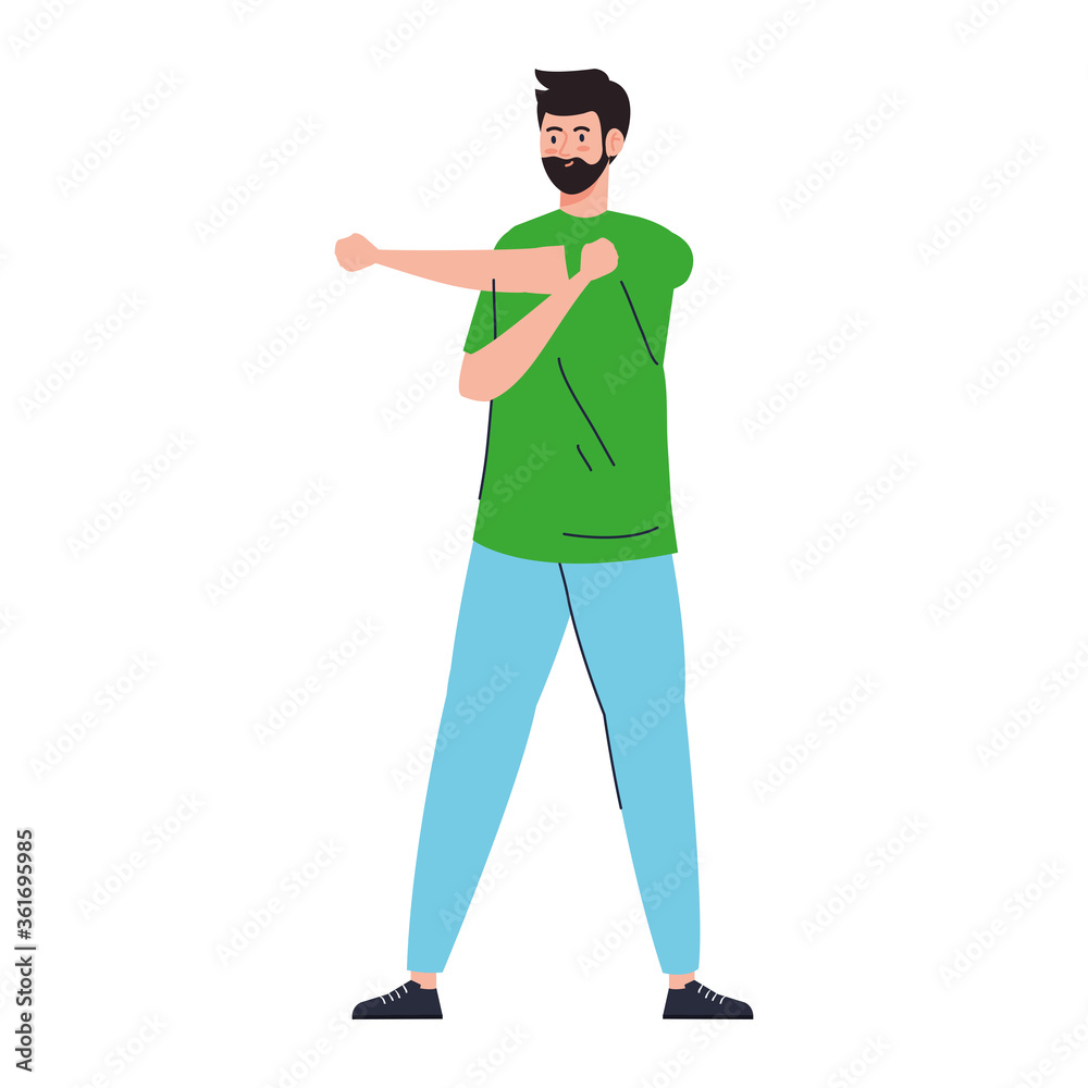 man performing stretching, sport recreation exercise vector illustration design