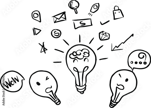 Three light bulbs There is one bulb, smiling and bright.idea marketing.creative idea for work.