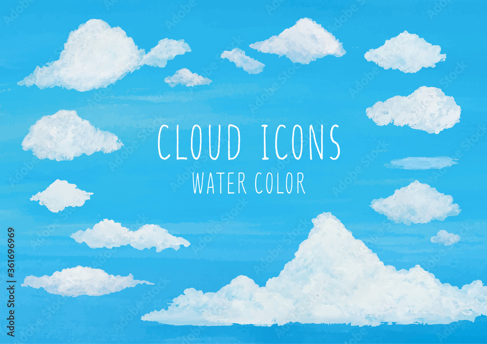 イラストレーターで個々に動かせる水彩画の雲のアイコン Stock Vector Adobe Stock