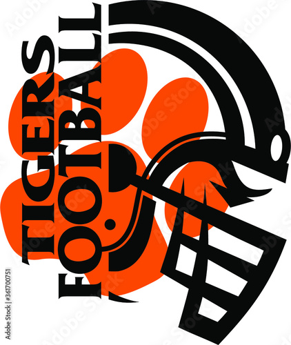 tigers football team design with paw print and helmet for school, college or league