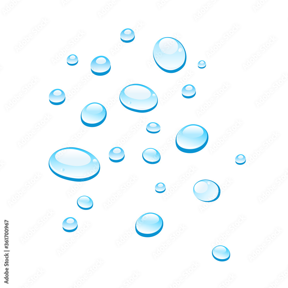 Vector transparent blue water drops