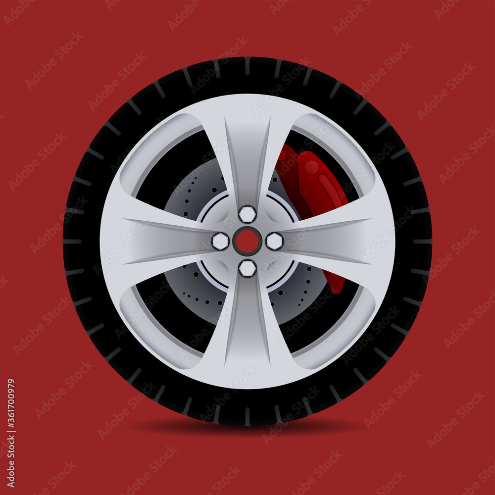 Sports car rim. car tyre collection isolated graphic design for modern transportation car.