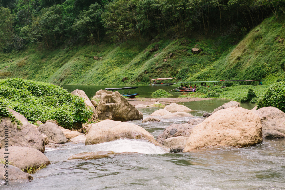 Long tail boat is popular tourists enjoy the beauty of the nature in Khun Dan Prakan Chon Dam Nakhon Nayok Thailand Long tail boat is popular tourists enjoy the beauty of the nature in Khun Dan Prakan Chon Dam Nakhon Nayok Thailand
