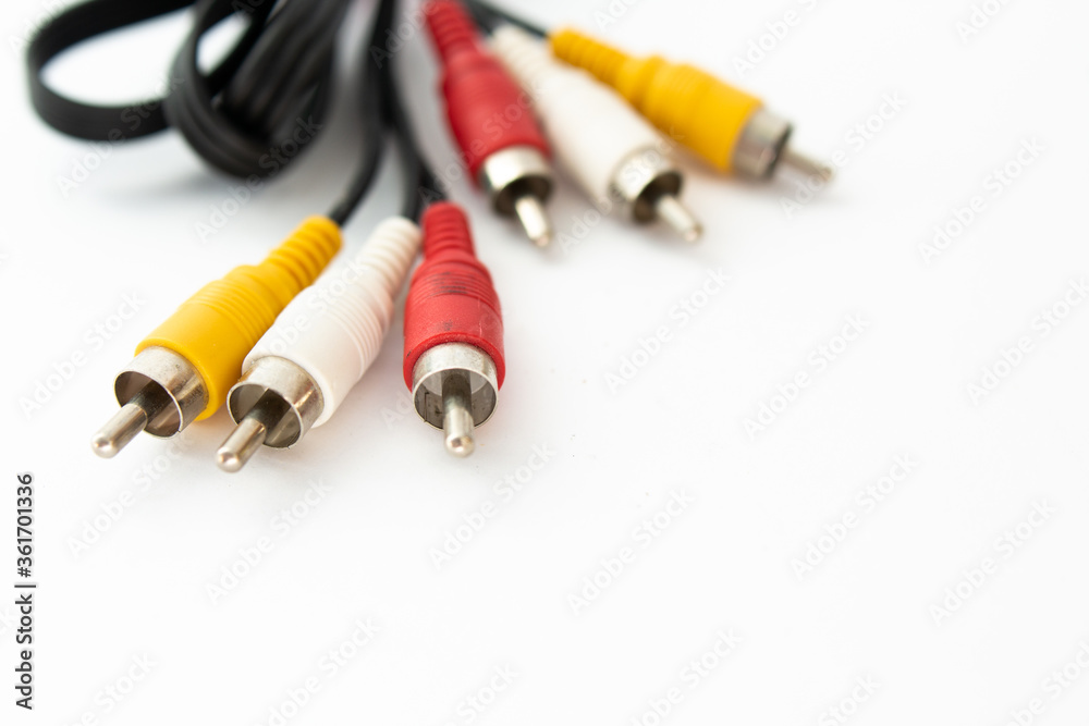 rca audio cables on a white background rca audio cables on a white background