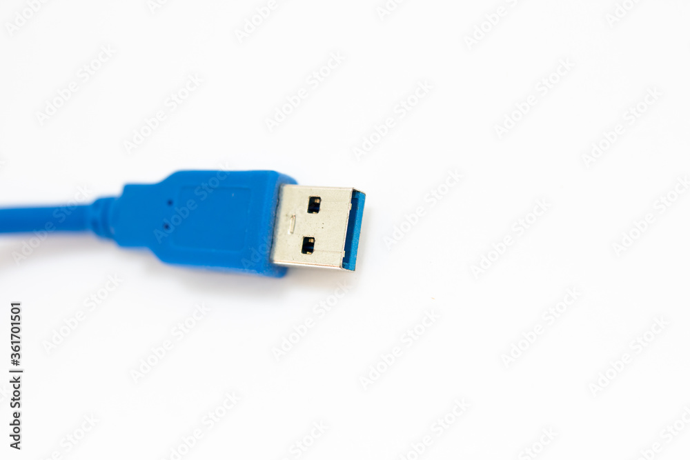 blue usb cable on a white background blue usb cable on a white background
