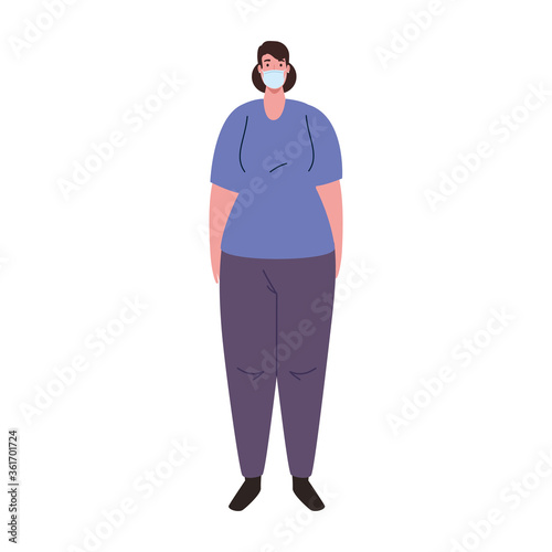 woman wearing medical protective mask against covid 19 vector illustration design © Gstudio