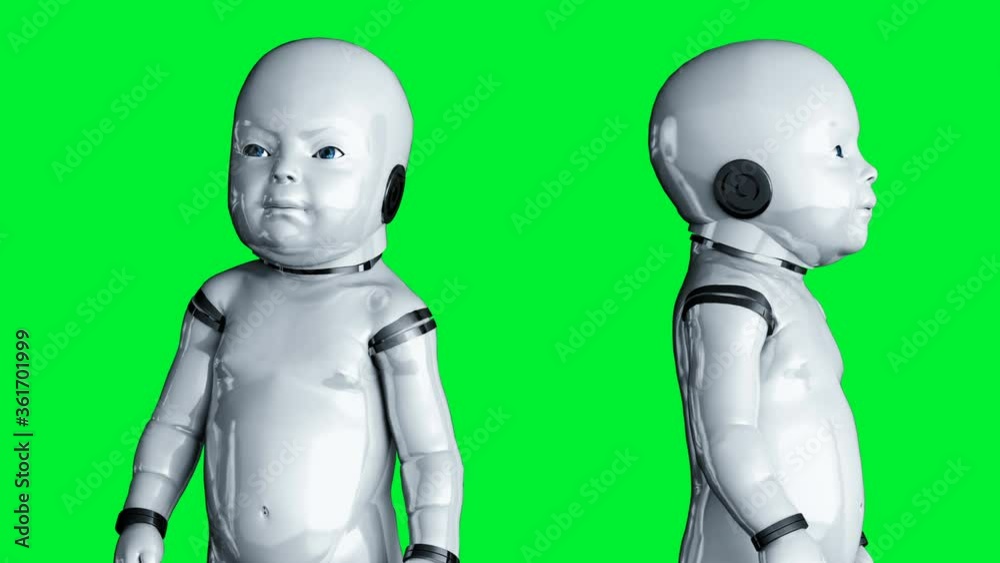 Baby robot animation. Phisical, motion, blur. Realistic 4k green screen animation. Baby robot animation. Phisical, motion, blur. Realistic 4k green screen animation.
