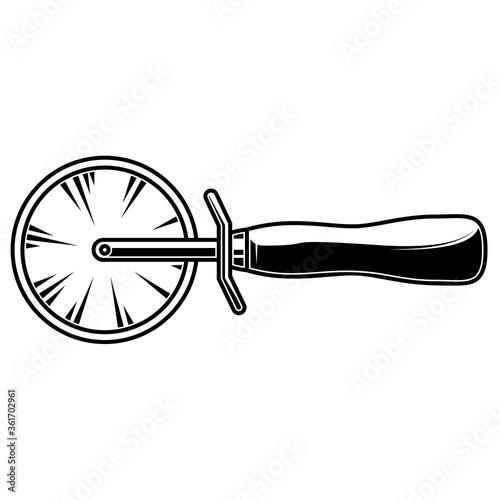 Illustration of pizza cutter isolated on white background. Design element for poster, card, banner, logo, label, sign, badge, t shirt. Vector illustration