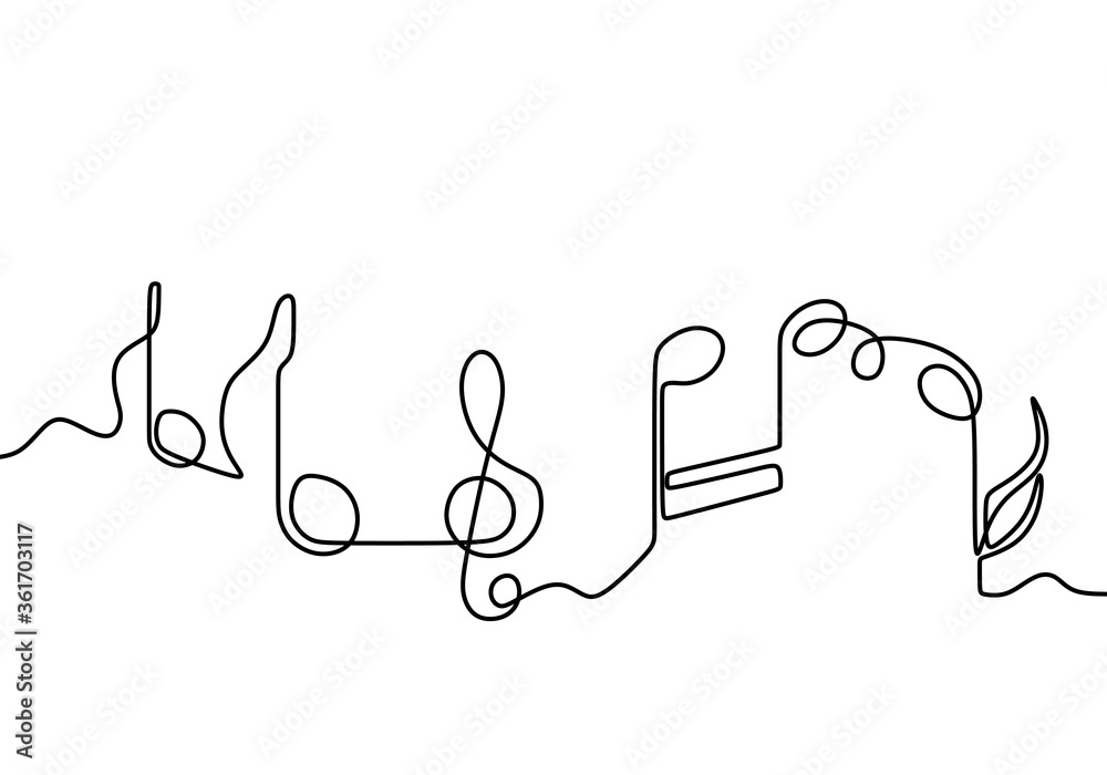 Fototapeta Music note vector illustration, single one continuous line art drawing style. Music symbol that creates a song tone isolated on white background. Minimalism sign and symbol of music.