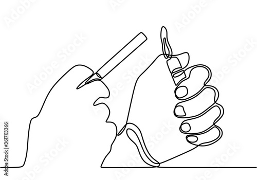 Vector illustration of a hand holding cigarette while light a match. Continuous single drawn one line hand with a cigarette and match hand-drawn picture silhouette. Smoke, smoker concept
