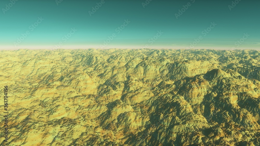 Fototapeta realistic exoplanet, beautiful alien planet in far space, detailed planet surface, science fiction wallpaper, cosmic landscape 3d render