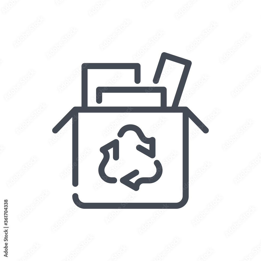 Recyclable Waste line icon. Trash Box with Recycle Symbol vector outline sign. Recyclable Waste line icon. Trash Box with Recycle Symbol vector outline sign.