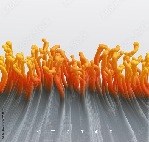 Array with dynamic emitted particles.  Abstract background. 3d vector illustration.