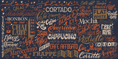 Coffee lettering. Design for print, poster, invitation, t-shirt and badges. Vector illustration