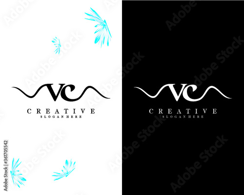 vc, cv letters creative handwriting  Logo design Template Vector