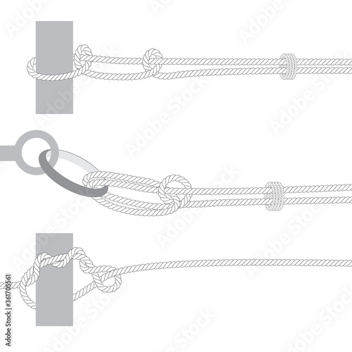a set of different ways to knit sea knots, three options. flat black-and-white linear drawing. stock vector illustration. EPS 10.