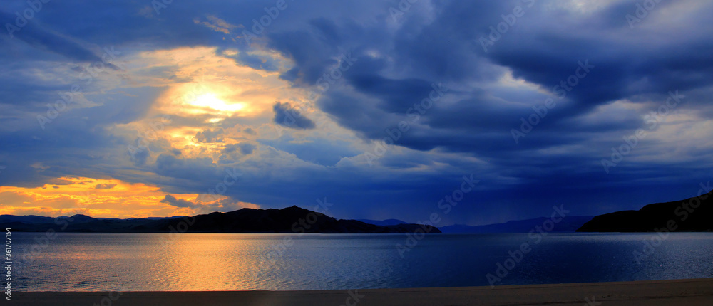 Sunset on the Yenisei River. South Siberia.