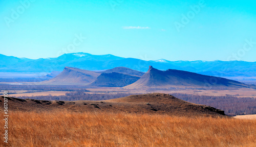 Mountain-steppe landscape. Mountain range Chests. South Siberia. The Republic of Khakassia.