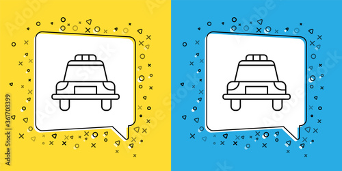 Set line Police car and police flasher icon isolated on yellow and blue background. Emergency flashing siren.  Vector Illustration