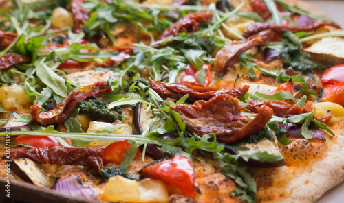 Tasty hot vegan pizza with cheese
