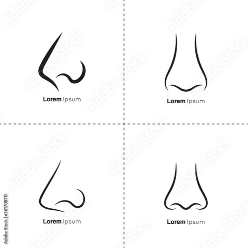 Icon set of human nose with nostrils. Smelling organ vector isolated on white background.