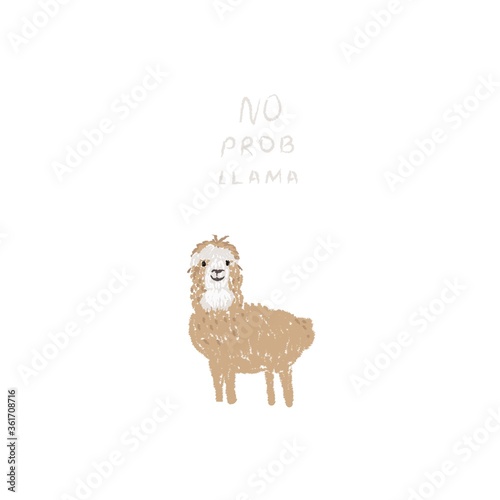 Cute llama. Hand drawn cartoon vector illustration. Neutral colors. Pencil texture
