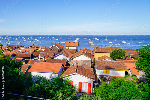 l'herbe village in top view in arcachon basin bay in southwest France at Cap ferret photo