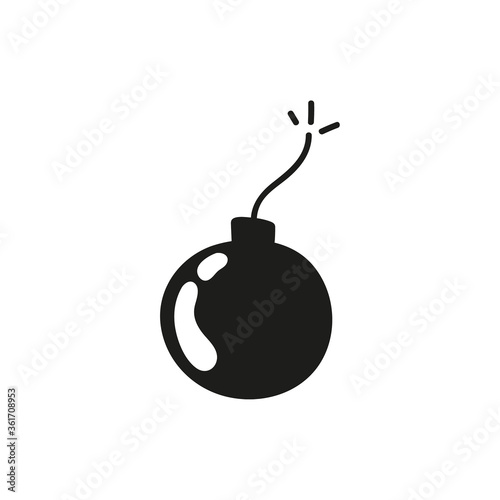Cartoon style bomb icon with burning wick. Vector illustration on white background.