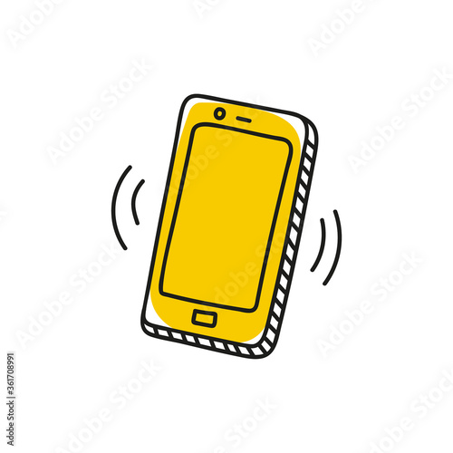 Doodle caller smartphone icon. Vector isolated illustration of smart phone.