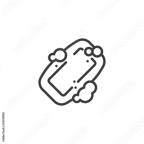 Antibacterial soap line icon. linear style sign for mobile concept and web design. Soap bar with foam outline vector icon. Symbol, logo illustration. Vector graphics