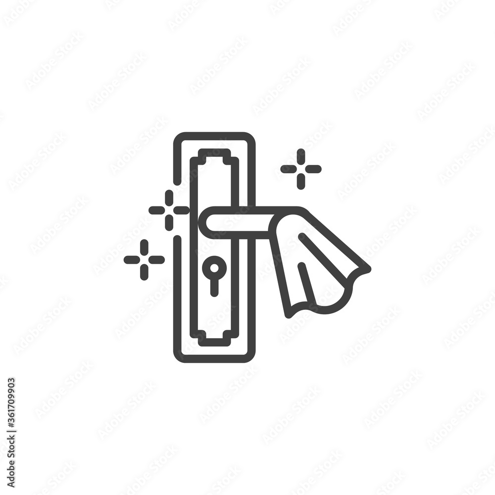 Clean door handle line icon. linear style sign for mobile concept and web design. Disinfect door handle outline vector icon. Symbol, logo illustration. Vector graphics