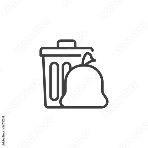 Trash bag and garbage bin line icon. linear style sign for mobile concept and web design. Recycle Bin and Plastic Bag outline vector icon. Symbol, logo illustration. Vector graphics