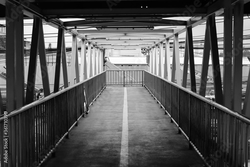 Bangkok/Thailand-June 22,2020: The empty overpass in the bangkok city during the pandemic lockdown (black and white photo)