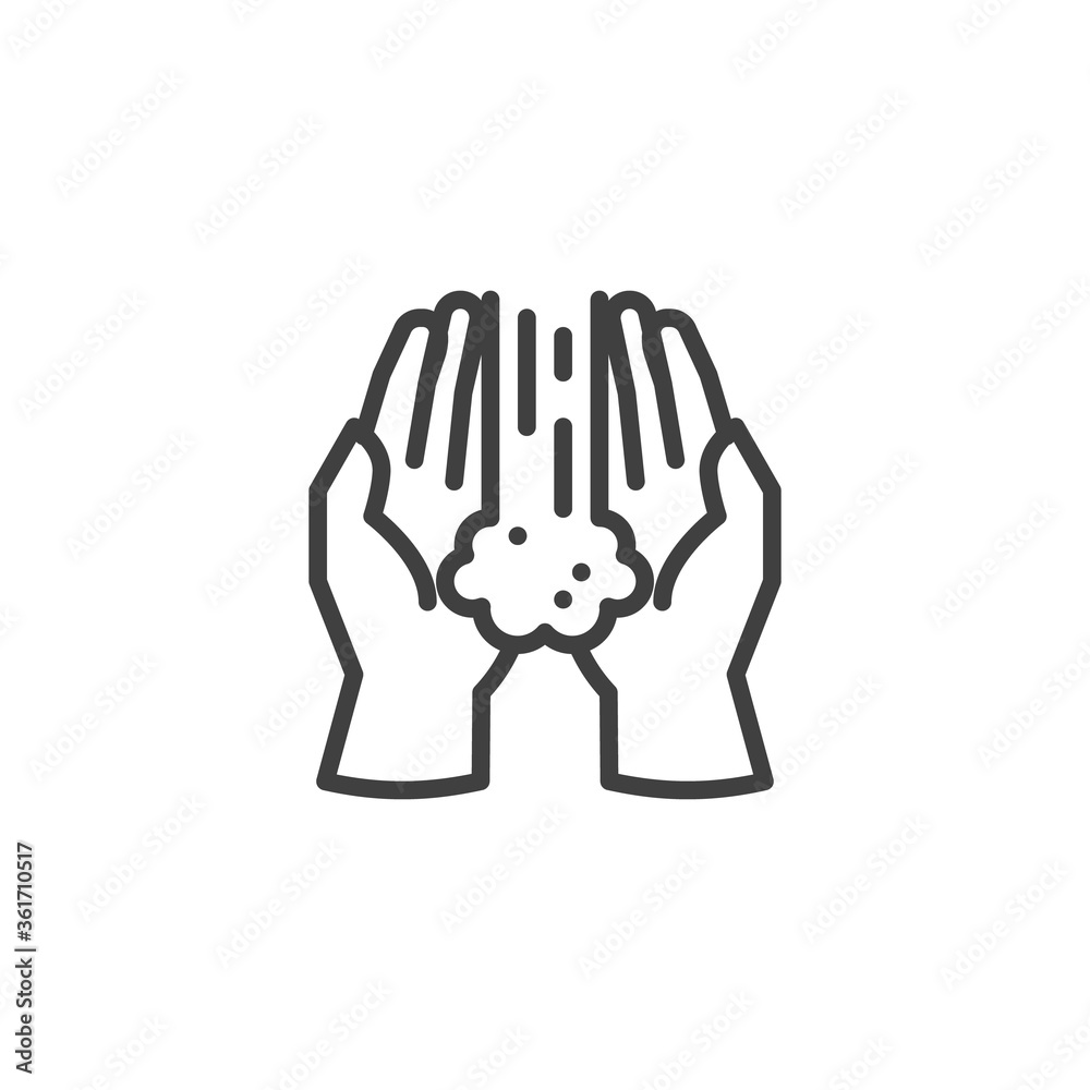 Hands washing line icon. linear style sign for mobile concept and web design. Hands and water outline vector icon. Symbol, logo illustration. Vector graphics