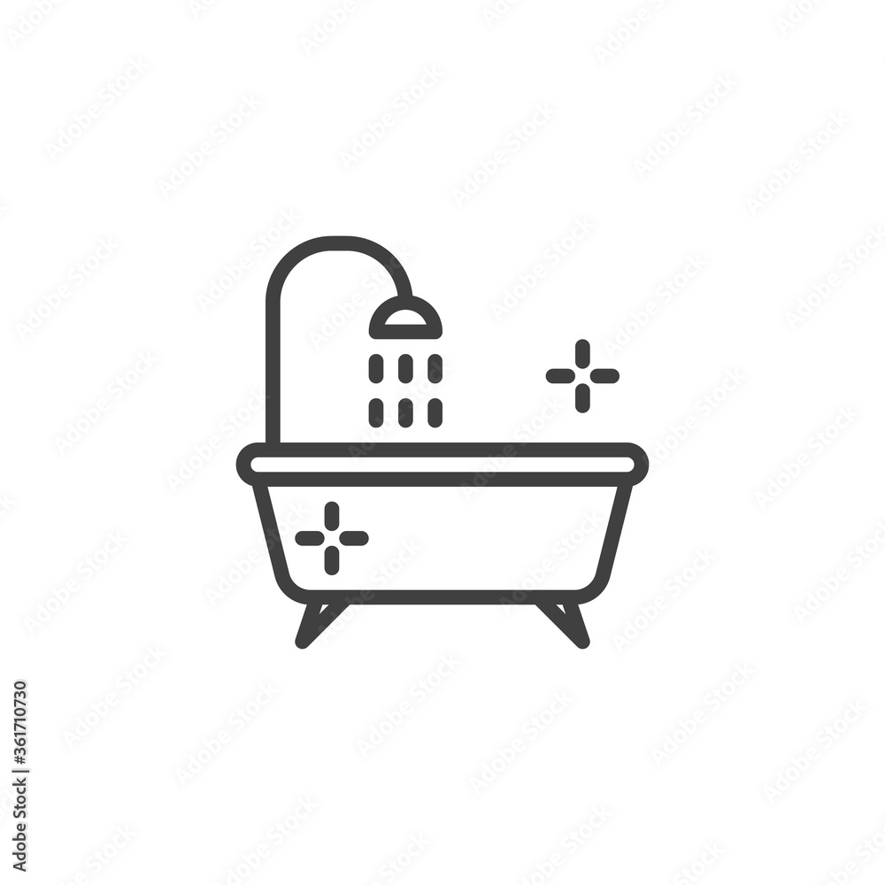 Bathroom bath line icon. linear style sign for mobile concept and web design. Bathtub shower outline vector icon. Symbol, logo illustration. Vector graphics Bathroom bath line icon. linear style sign for mobile concept and web design. Bathtub shower outline vector icon. Symbol, logo illustration. Vector graphics