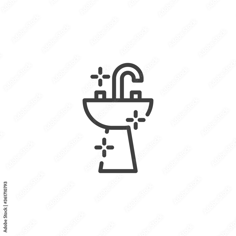 Bathroom sink line icon. linear style sign for mobile concept and web design. Washbasin and water tap outline vector icon. Symbol, logo illustration. Vector graphics Bathroom sink line icon. linear style sign for mobile concept and web design. Washbasin and water tap outline vector icon. Symbol, logo illustration. Vector graphics